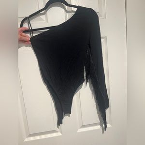 One shoulder black bodysuit